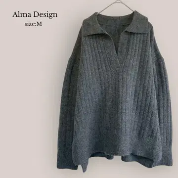 알마 디자인 Alma Design 폴로 넥 리브 니트 V넥 루즈핏