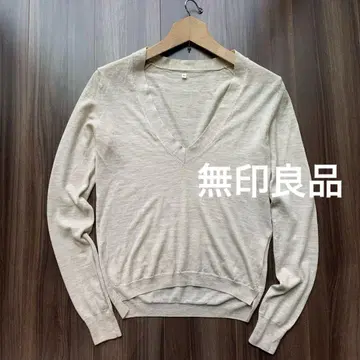 무인양품 베이지 울 100% V넥 니트