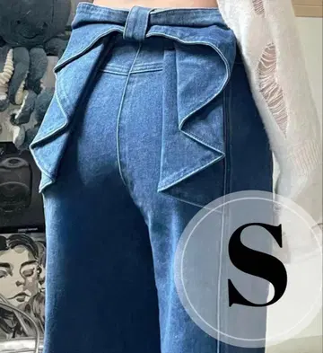 백리본 데님 S 다크 블루 스트레이트 팬츠 데님