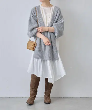 미사용 새상품*BEARDSLEY 니트 도킹 셔츠 원피스 F