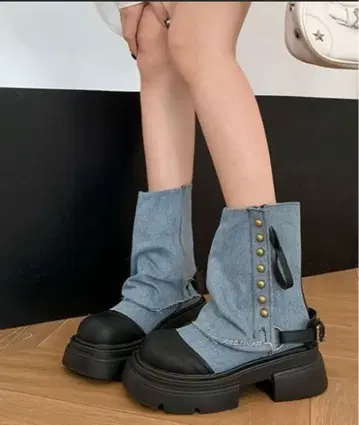 데미지 데님 통굽 숏부츠 [ 익명 배송 ]