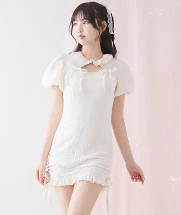 DearMyLoveRose 오픈 리본 드로스트 셔링 원피스