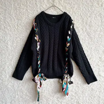 무루아 스카프 뜨개질 케이블 니트 블랙 F MURUA 긴팔