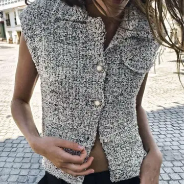 ZARA 메탈릭 스레드 텍스처 니트 베스트 트위드 베스트