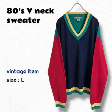 80's V넥 스웨터 / 빈티지 크레이지 패턴 Y2K 구제 의류