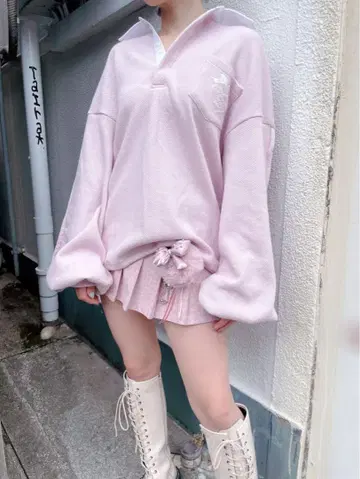 lilLilly 와플 라거 셔츠 미니 원피스