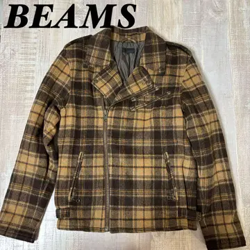 [충전솜 퀼팅] BEAMS 울 체크 더블 라이더 자켓