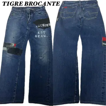 [ 명작 ] TIGRE BROCANTE 가죽 패치워크 셀비지 데님 팬츠