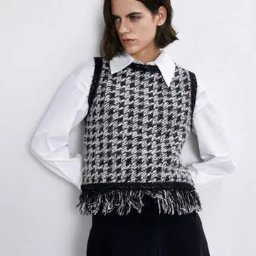 ZARA 하운드투스 체크 패턴 니트 베스트 니트 베스트 프린지