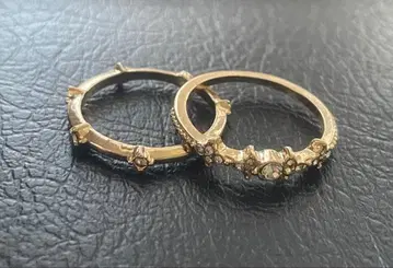 아쉬페프랑스 골드 컬러 크리스탈 장식 레이어드 반지 16호