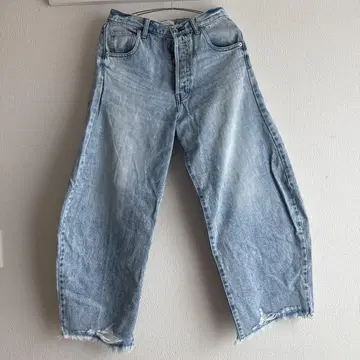윔 가젯 커브 데님, 라이트 블루 데미지 가공 와이드 레그 데님