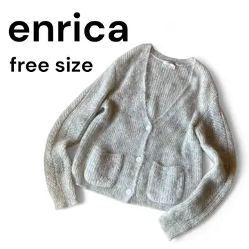 [새상품급] enrica 모헤어 샤기 니트 V넥 가디건 라이트 그레이