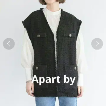 Apart by 울 네이비 트위드 베스트 지레 메탈 버튼 블랙