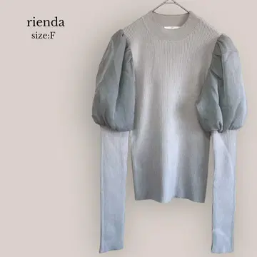 리엔다 rienda 새상품급 벌룬 숄더 콤비 니트탑 스웨터 F
