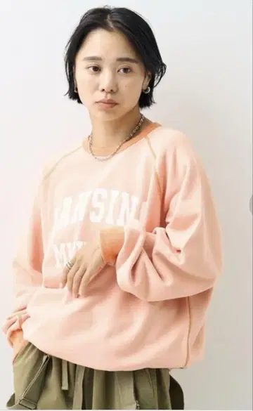 프릭스스토어 배색 컬러 리브 맨투맨 오렌지
