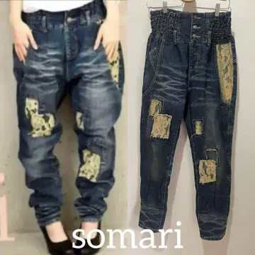 새상품급 somari 소말리아 레이스 사루엘 데님 팬츠 antiqua
