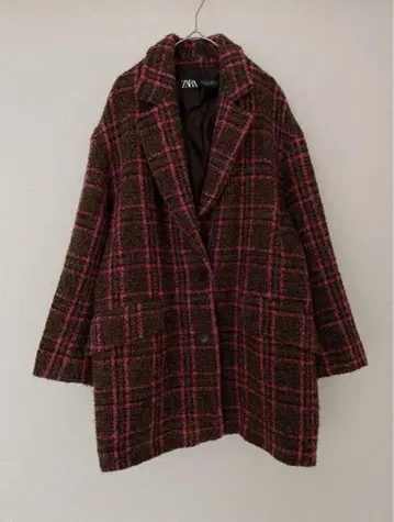 ZARA 코트 테일러드 자켓 아우터 체크 무늬 브라운