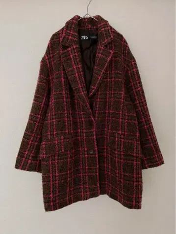 ZARA 코트 테일러드 자켓 아우터 체크 무늬 브라운