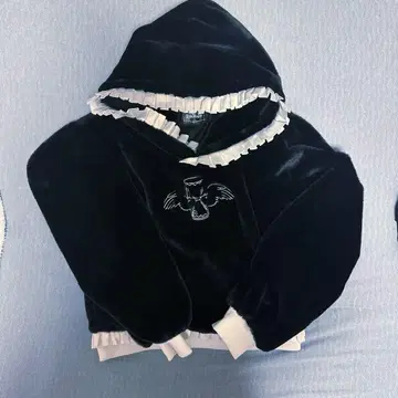 Dim Moire 블랙 브랜드 로고 Boa 쇼트 후디