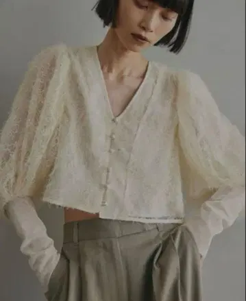 아메리 BRUSHED LACE VOLUME SLEEVE BLOUSE