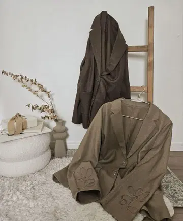 시마무라 Rafraf yuu 콜라보 자수 자켓 브라운 M 사이즈
