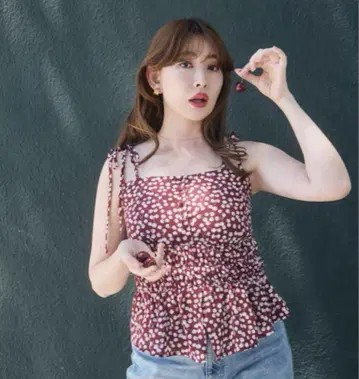 herlipto 체리 패턴 스트랩 탑 S