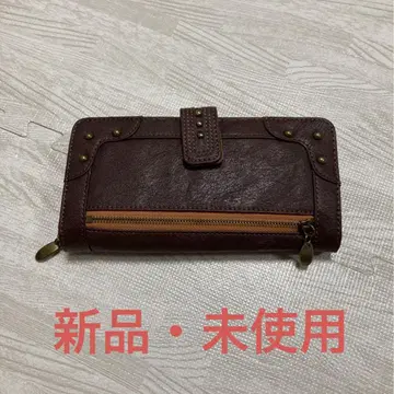 새상품 미사용 장지갑 가죽 스터드 장식 다크 브라운