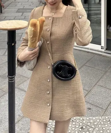 스퀘어넥 트위드 원피스 한국 걸리시 왕홍