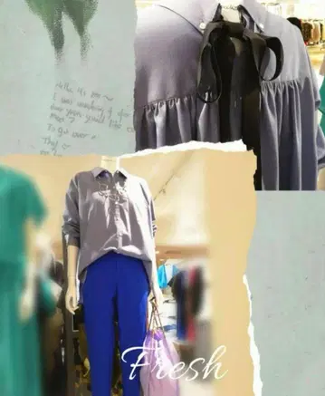 상의 셔츠 블루 백리본