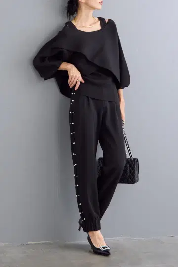 사이드 펄 밑단 턱 조거 팬츠 블랙 frene 플라네 팬츠