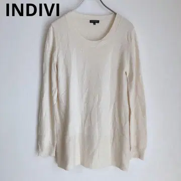 인디비 긴팔 니트 얇은 소재 캐시미어 혼방 일본제 심플 화이트 38