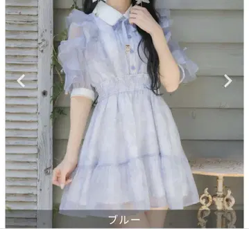 ROJITA 꽃무늬 반팔 미니 원피스 블루