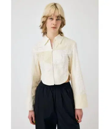 moussy 코르셋 레이스 셔츠 긴팔 레이스 지퍼 아이보리