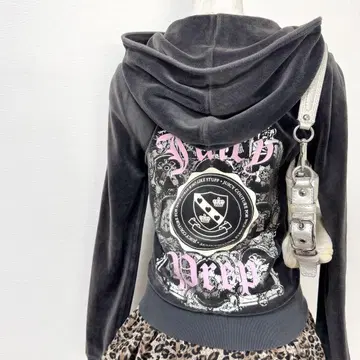 y2k juicy couture 박 로고 벨로아 지퍼 후드티