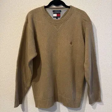 90s 타미힐피거 코튼 니트 스웨터 베이지 원포인트