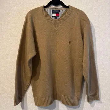 90s 타미힐피거 코튼 니트 스웨터 베이지 원포인트