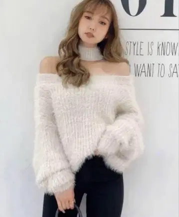 GYDA 오프숄더 샤기 초커 니트 2way TOPS