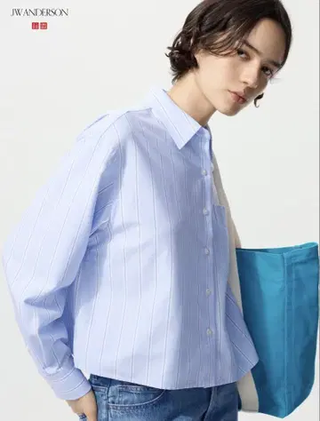 UNIQLO JW ANDERSON 옥스퍼드 셔츠 스트라이프 블루