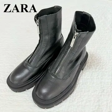 [ 미사용 새상품 ] ZARA 프론트 지퍼 부츠 가죽 36 블랙 블랙