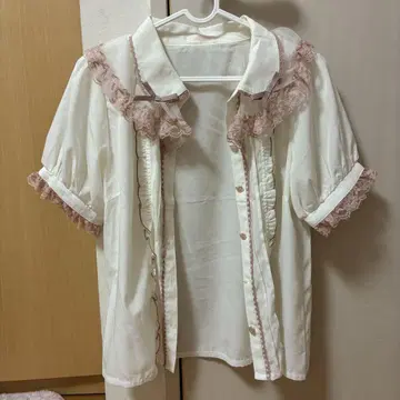 LIZLISA 블라우스 반팔 핑크 레이스