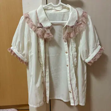 LIZLISA 블라우스 반팔 핑크 레이스