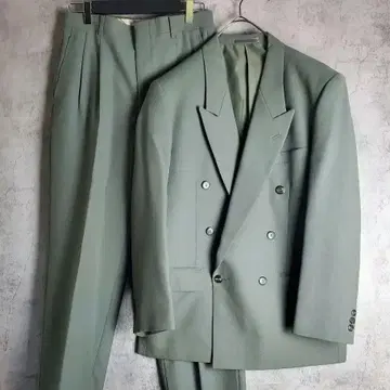 [ 셋업 ] 구제 의류 더블 브레스트 수트 라이트 그린 캐주얼 레트로
