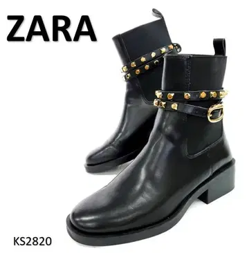 자라 컨디션 최상 스터드 스트랩 사이드 고어 가죽 앵클부츠 EU39