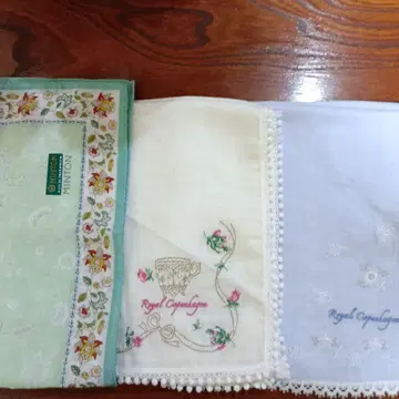 MINTON 꽃무늬 손수건 로얄 코펜하겐 자수 택 포함