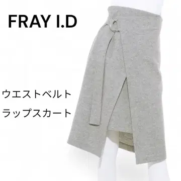 FRAY I.D 허리 벨트 랩스커트 그레이 울 실크