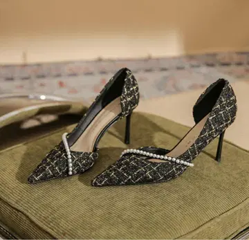 트위드 펌프스 8cm 힐