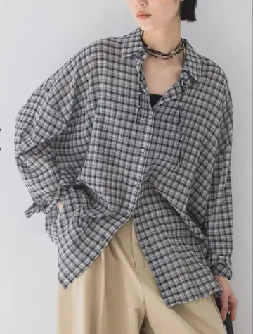 지나시스 코튼 보일 시어 체크 셔츠 로리즈팜 페이지 보이