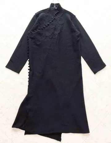 요건 레일 차이나 장식 스트레치 맥시 롱 원피스