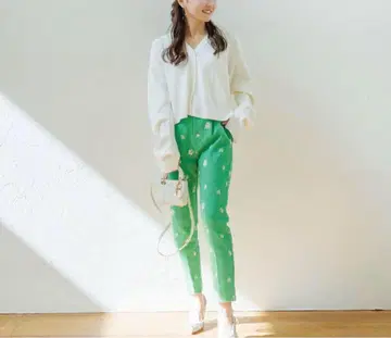 블루레아 bluelea 트위드 팬츠 그린 녹색 꽃무늬 그린 팬츠