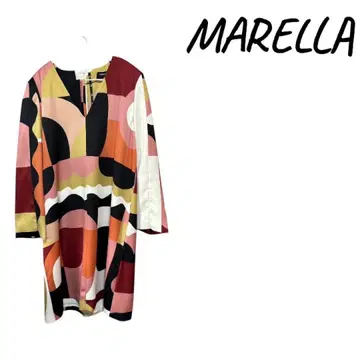 [ 새상품급 ] MARELLA 컬러풀 추상 무늬 원피스 허리 리본 포함
